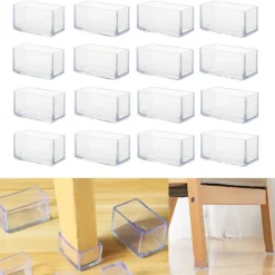 Sæt med 16 rektangulære silikone gulvbeskyttere til stoleben 20 x 30 mm Transparent