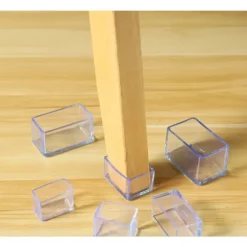 Sæt med 16 rektangulære silikone gulvbeskyttere til stoleben 20 x 30 mm Transparent