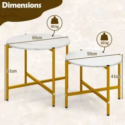 Sæt med 2 Runde Lav borde COSTWAY, Metalramme, 55 cm og 65 cm Stabelbare Lav Borde, til Soveværelse Kontor, Hvid Vit
