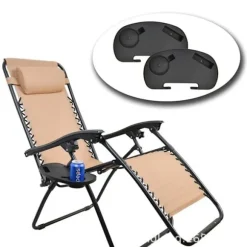 Sæt med 2 sideborde, telefonbakke og kopholder, let at klikke på, egnet til loungestole, campingstole, fiskestole og meget mere