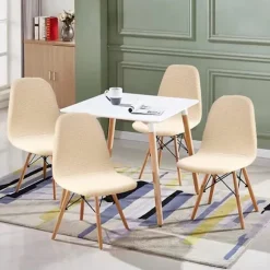 Sæt med 4, skandinavisk stretch spisebordsstolbetræk, Jacquard Elas