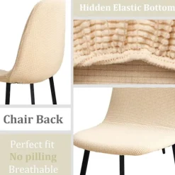 Sæt med 4, skandinavisk stretch spisebordsstolbetræk, Jacquard Elas