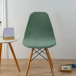 Sæt med 6 skandinaviske jacquard-stolbetræk, ensfarvede spisebordsstolbetræk, armløse stolbetræk til køkken, stue, kontor (grøn, 6 stk.)--