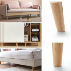 Sæt med 4 sofaben i massivt træ, møbelben til lænestol, natbord, garderobe, skuffe (højde 15 cm) - Xin-XS9-