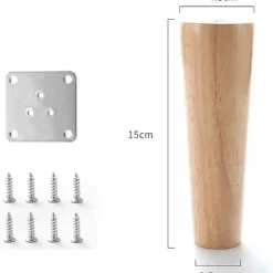 Sæt med 4 sofaben i massivt træ, møbelben til lænestol, natbord, garderobe, skuffe (højde 15 cm) - Xin-XS9-
