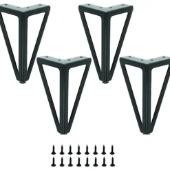 Sæt med 4 sorte metalbordben - Udskiftelige møbelben - til sofabord/tv/sofa/seng og andre møbelben - med skruer. (15cm)