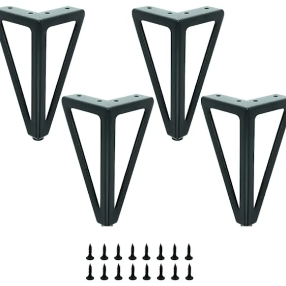 Sæt med 4 sorte metalbordben - Udskiftelige møbelben - til sofabord/tv/sofa/seng og andre møbelben - med skruer. (15cm)