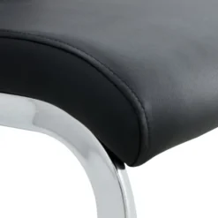 Sæt med 4 spisestole med højt ryglæn lavet af PU-læder og linned, vandret stribedesign til køkken/kontor, sort Black