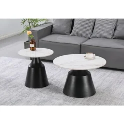 Sæt med 2 stabelbare lav borde i keramik "Vulca" - 70 x 70 x 43 cm - Hvid Vit