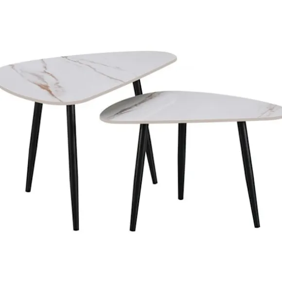 Sæt med 2 stabelbare lav borde i keramik "Terra" - 49 x 79 x 56 cm - Hvid Vit