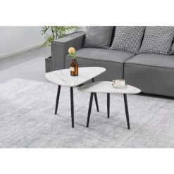 Sæt med 2 stabelbare lav borde i keramik "Terra" - 49 x 79 x 56 cm - Hvid Vit