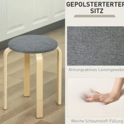 Sæt med 4 stabelbare polstrede skamler, lakeret overflade, træben, grå