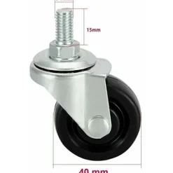 Sæt med 4 stk. 40 mm gummihjul med M8 gevindstang.