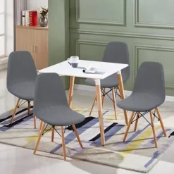 Sæt med 4, Strækbare skandinaviske spisebordsstolebetræk, Jacquard Diagonal Universal Elastisk Stolebetræk til Boligindretning, Grå