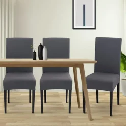 Sæt med 6 strækbare stolbetræk - Universal vaskbare moderne spisebordsstolbetræk - Stolebetræk til dekoration af spisestue, restaurant, hotel, bundt, mørkegrå | Fyndiq
