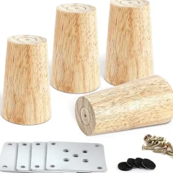 Sæt med 4 Træmøbelben, 8 cm Udskiftnings Sofaben, Sofabordben, Til Seng, Skab, Bænk, TV-skab, Skab, Med Tilbehør (retvinklet)
