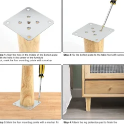 Sæt med 4 Træmøbelben, 8 cm Udskiftnings Sofaben, Sofabordben, Til Seng, Skab, Bænk, TV-skab, Skab, Med Tilbehør (retvinklet)