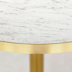 Ståbord - Rom bistro Ø60cm Marmor hvid med årer - H110 cm - Plade Ø60 cm laminat - Fod i guldfarvet støbejern Vit