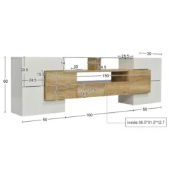 Stilfuldt lowboard med LED-belysning, TV-skab i højglans hvid med elegant glasoverflade, 200 cm, moderne Natural