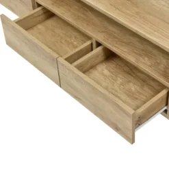 Stilfuldt lowboard med LED-belysning, TV-skab i højglans hvid med elegant glasoverflade, 200 cm, moderne Natural