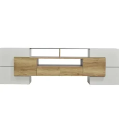 Stilfuldt lowboard med LED-belysning, TV-skab i højglans hvid med elegant glasoverflade, 200 cm, moderne Natural
