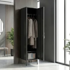 Stålskab med lås, ventilation, sort, 179H cm