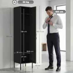 Stålskab med lås, ventilation, sort, 179H cm