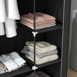 Stof Garderobe 6 Rum Fleece Look Foldegarderobe Sort 103X43X162,5Cm