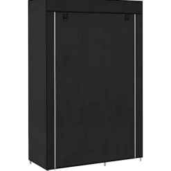 Stof Garderobe 6 Rum Fleece Look Foldegarderobe Sort 103X43X162,5Cm