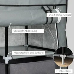 Stof Garderobe, Foldeskab Med Skuffer Og Bøjlestang, Lynlås, Garderobe, Non-Woven Stof, Mørkegrå