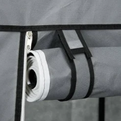 Stof Garderobe, Foldeskab Med Skuffer Og Bøjlestang, Lynlås, Garderobe, Non-Woven Stof, Mørkegrå