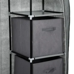 Stof Garderobe, Foldeskab Med Skuffer Og Bøjlestang, Lynlås, Garderobe, Non-Woven Stof, Mørkegrå