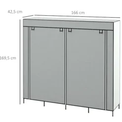 Stof Garderobe Med Bøjlestang, 10 Rum, 4 Skuffer, Garderobe I Fleece Look, Mørkegrå