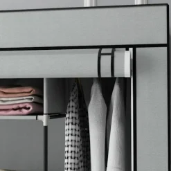 Stof Garderobe Med Bøjlestang, 10 Rum, 4 Skuffer, Garderobe I Fleece Look, Mørkegrå
