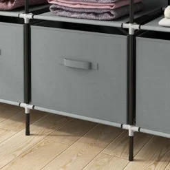 Stof Garderobe Med Bøjlestang, 10 Rum, 4 Skuffer, Garderobe I Fleece Look, Mørkegrå