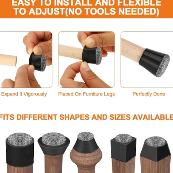 Stolebensbeskyttere, 40 stk. stolebensbeskyttere, sorte silikone gulvbeskyttere med filtpuder (14-20 mm)