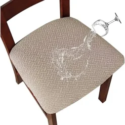 Stolebetræk 2/4 stk. Stolepudebetræk Aftageligt Vandtæt Stolesædebetræk Vaskbart Jacquard Elastisk Stolebetræk (Tan, 4 stk.)