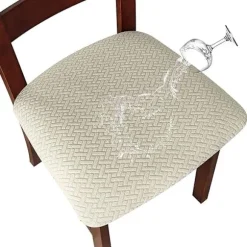 Stolebetræk Stolepudebetræk Vandtæt Stolesædebetræk Aftageligt Vaskbart Jacquard Elastisk Stolesædebetræk til Spisestue (Hvid, 2)-FM-