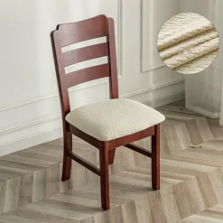 Stolebetræk Stolepudebetræk Vandtæt Stolesædebetræk Aftageligt Vaskbart Jacquard Elastisk Stolesædebetræk til Spisestue (Hvid, 2)-FM-