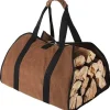 Stor Lærred Brændebærerpose 96cm x 46cm Heavy Duty Voks Pejs Brændepose til Brændeovne, Indendørs og Camping (Brun)