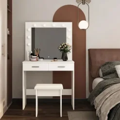 Stort moderne kosmetisk toiletbord, spejlbelysning