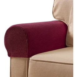 Stræk Armlænsbetræk Spandex Armbetræk til Stole Sofa Lænestol Betræk til Lænestol Sofa med Twist Pins 2 stk (Vinrød)
