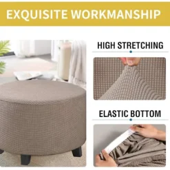 Stræk Jacquard Ottoman Betræk (Grå, Lille), Fodskammelbeskytter, Møbelbeskytter, Skammelbeskytter med skridsikker elastisk bund