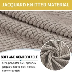 Stræk Jacquard Ottoman Betræk (Grå, Lille), Fodskammelbeskytter, Møbelbeskytter, Skammelbeskytter med skridsikker elastisk bund