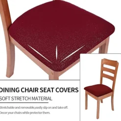 Stræk Jacquard Spisestuestol Betræk, Aftagelige Vaskbare Støvtætte Spisestuestol Sædehynde Betræk Med Bindebånd - Sæt Med 2, Beige Burgundy