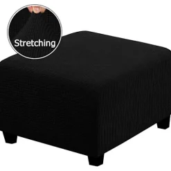 Stræk Ottoman Betræk Jacquard Ottoman Betræk Skammel Fodstøtte Betræk, Sort