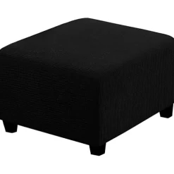 Stræk Ottoman Betræk Jacquard Ottoman Betræk Skammel Fodstøtte Betræk, Sort