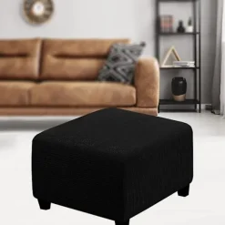 Stræk Ottoman Betræk Jacquard Ottoman Betræk Skammel Fodstøtte Betræk, Sort