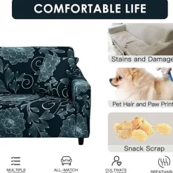Stræk Sofa Betræk Trykt Sofa Betræk Armstol Overtræk til Sofaer Elastisk Universal Møbelbeskytter med Pudebetræk - Stil 19 Large