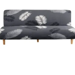 Strækbar elastisk betræk til armløs sofa, futonbetræk med bladprintdesign, varmebestandigt betræk uden armlæn, maskinvaskbar sofa